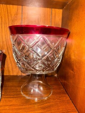 a vintage Indiana Glass Ruby Band Trifle Bowl